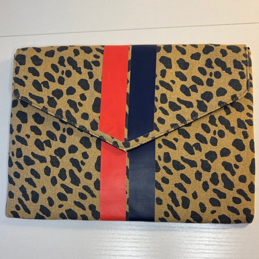 Stella & Dot Leopard Print Clutch with Red and Navy Stripes